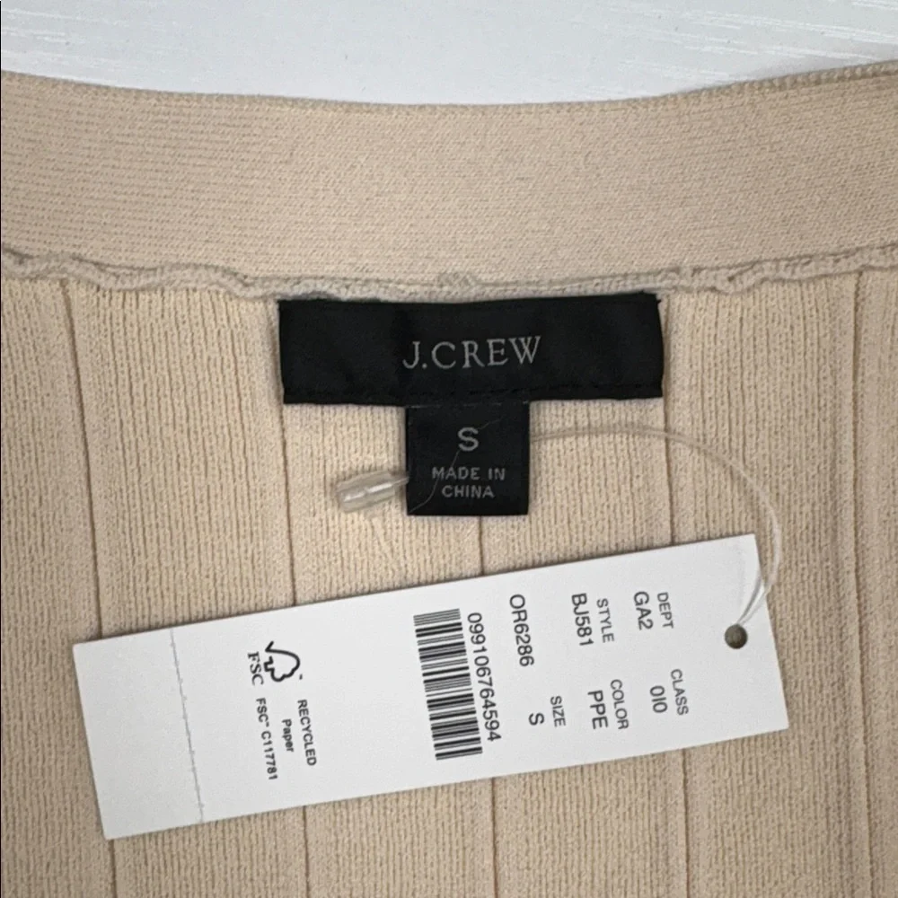 NWT J. Crew Supersculpt V-Neck Ribbed Cardigan Button-Up Sweater Cream Small